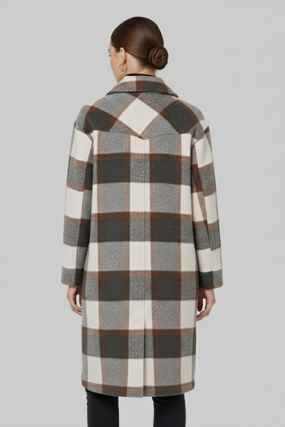 Odette | Women's Checked Woven Button Front Long Coat
