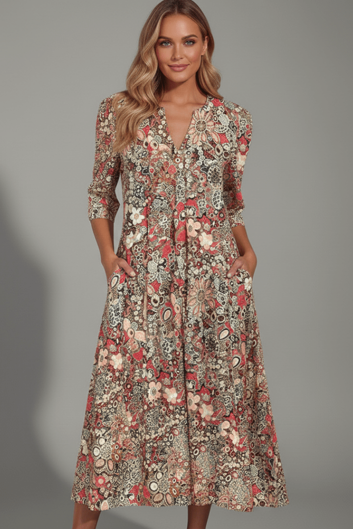 Amelia | Floral V-Neck Midi Dress Women