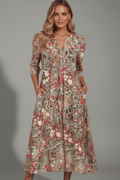 Amelia | Floral V-Neck Midi Dress Women