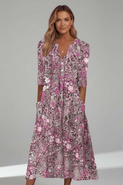 Amelia | Floral V-Neck Midi Dress Women