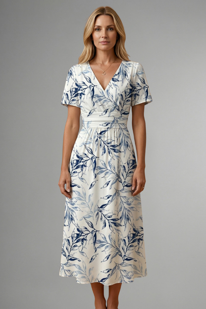 Dalia | Women's V-Neck Floral Print Midi Dress