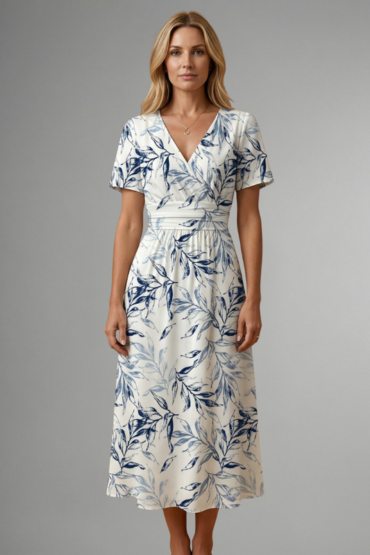 Dalia | Women's V-Neck Floral Print Midi Dress