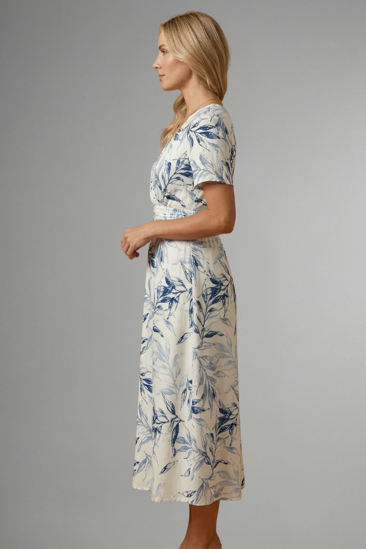 Dalia | Women's V-Neck Floral Print Midi Dress
