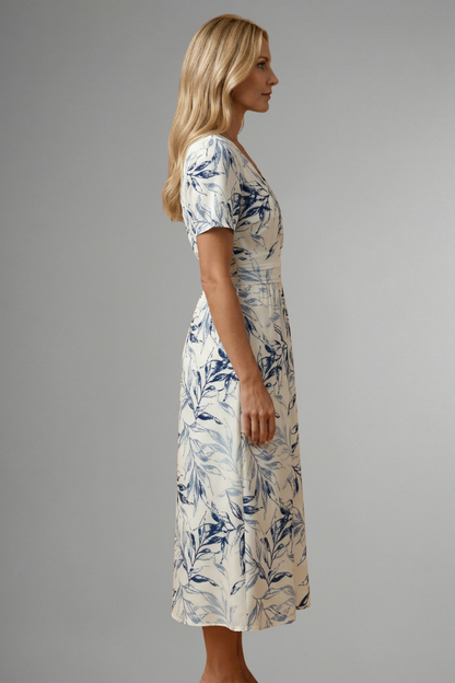 Dalia | Women's V-Neck Floral Print Midi Dress