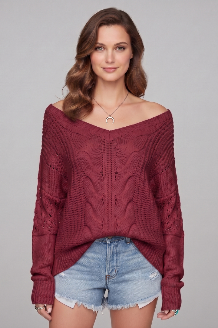 Nora | Women's Oversized Round Neck Ribbed Cuff Sweater
