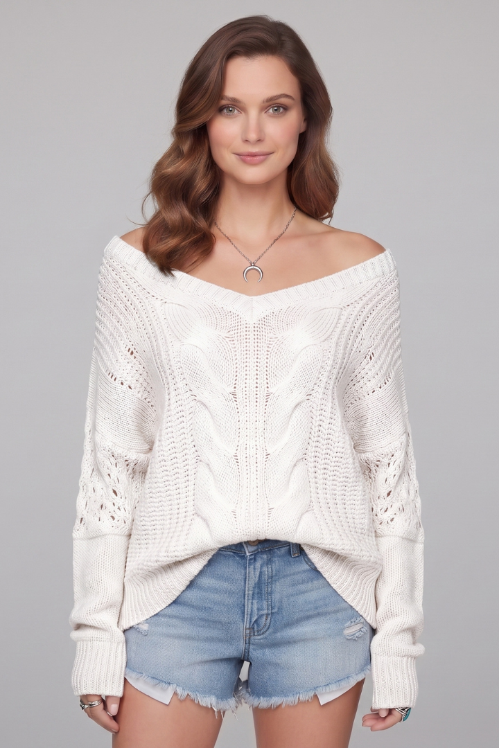 Nora | Women's Oversized Round Neck Ribbed Cuff Sweater