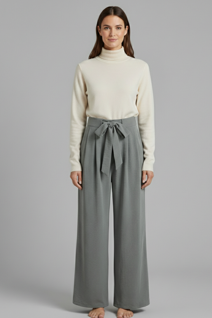 Mia | Women's Tie Waist Palazzo Trousers with Pockets