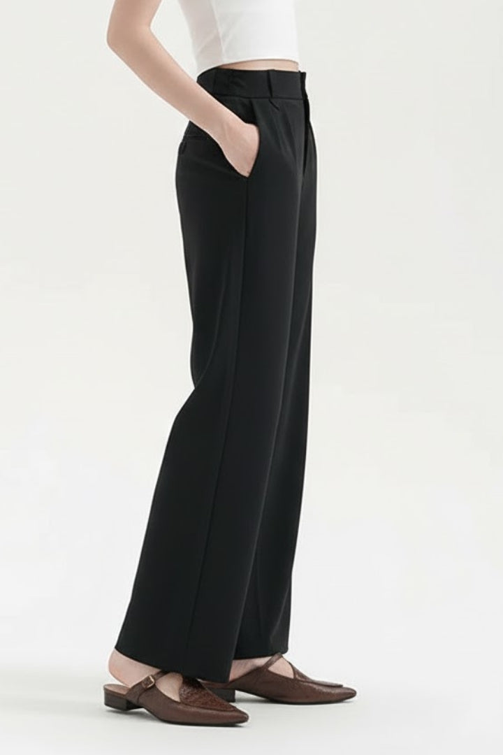 Ferne | Women's Pleated Waist Straight Leg Trousers with Pockets