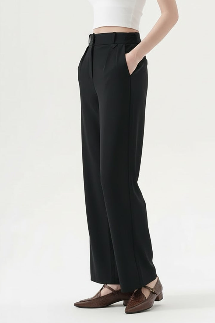 Ferne | Women's Pleated Waist Straight Leg Trousers with Pockets