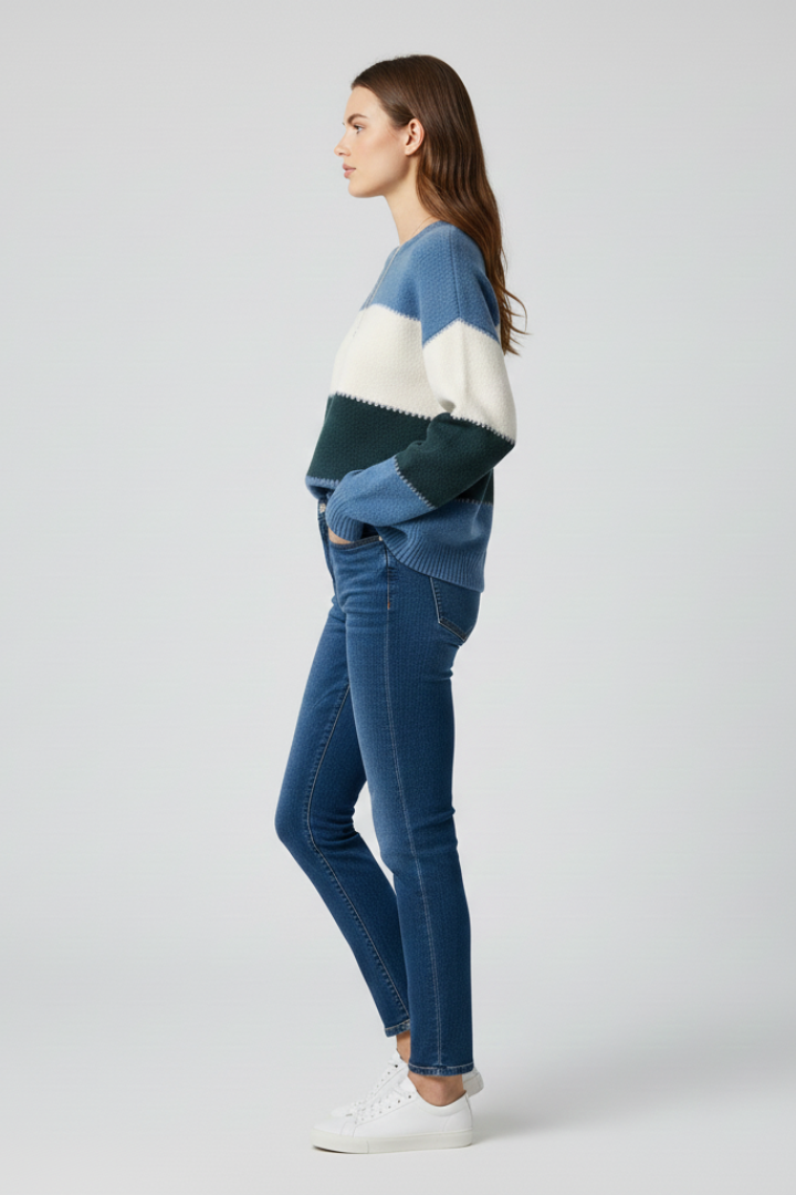 Beau | Women's Striped Relaxed Long Sleeve Knit Sweater