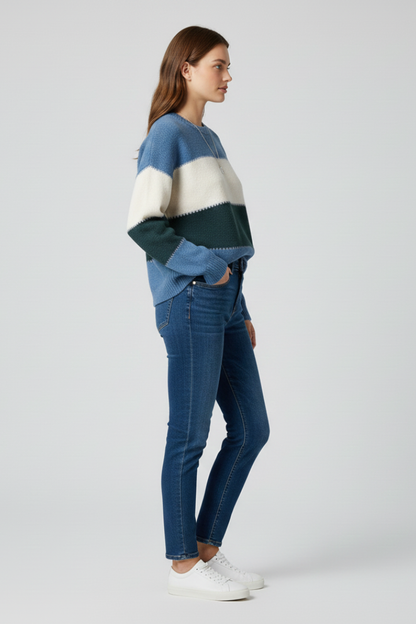 Beau | Women's Striped Relaxed Long Sleeve Knit Sweater