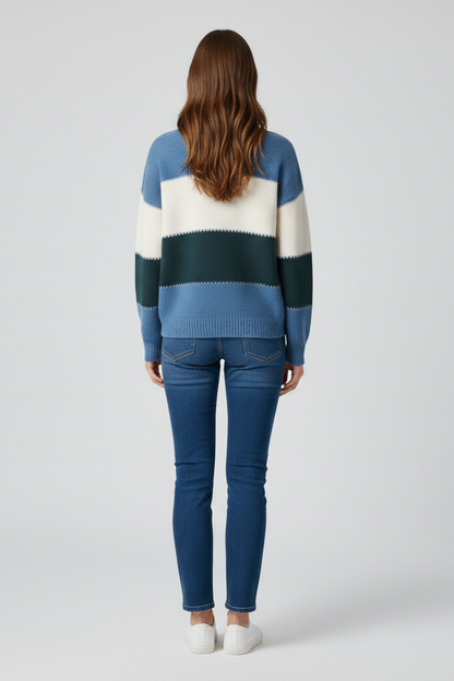 Beau | Women's Striped Relaxed Long Sleeve Knit Sweater