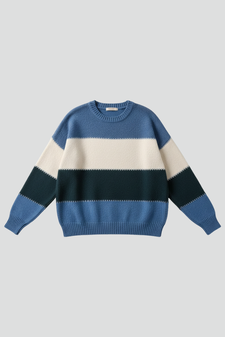 Beau | Women's Striped Relaxed Long Sleeve Knit Sweater