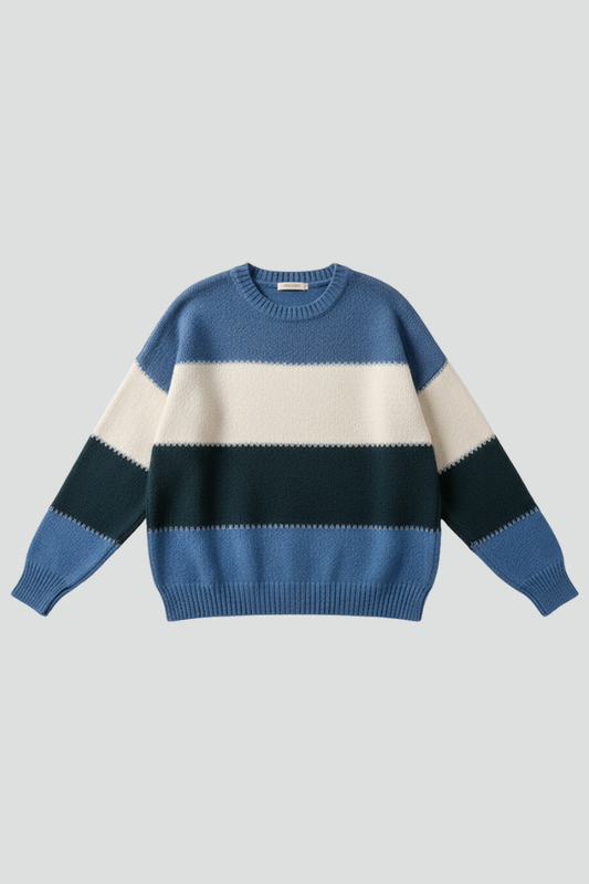 Beau | Women's Striped Relaxed Long Sleeve Knit Sweater