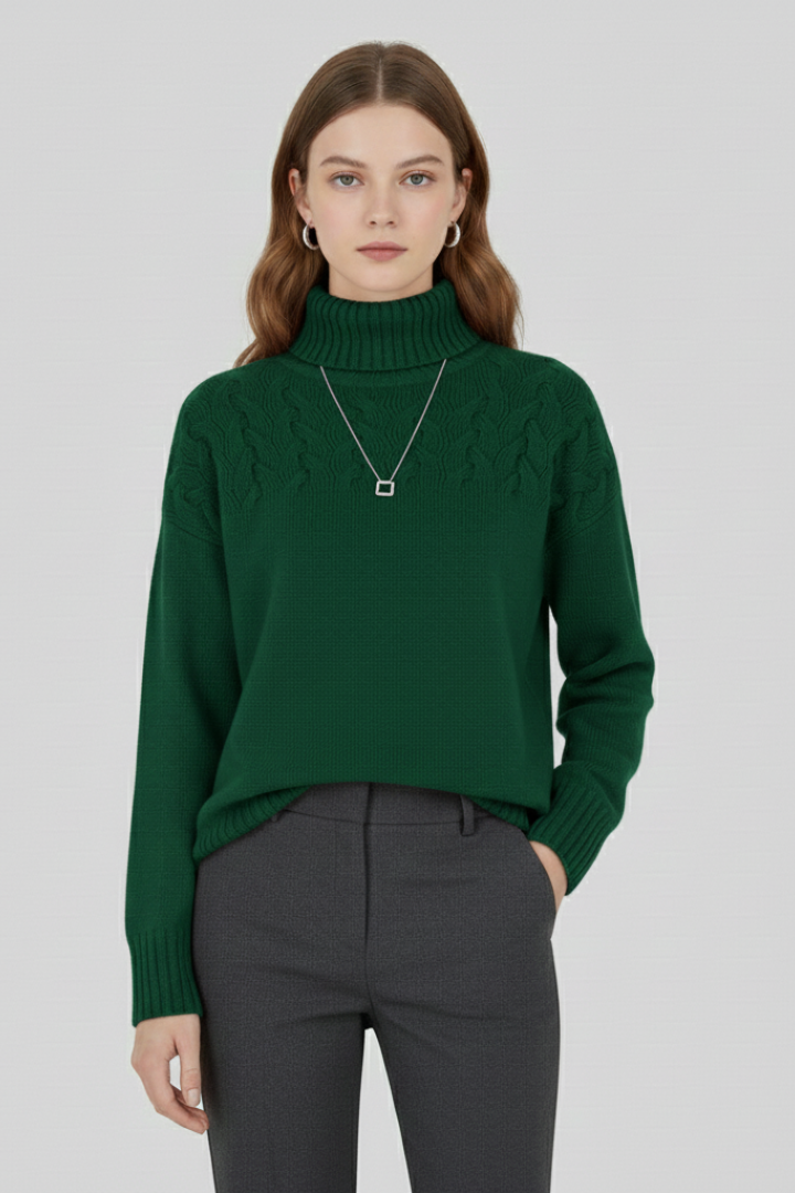 Piper | Women's Turtleneck Cable Pattern Knit Sweater