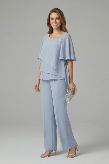 Pia | Women's Layered Top and Straight Leg Trouser Set