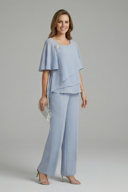 Pia | Women's Layered Top and Straight Leg Trouser Set
