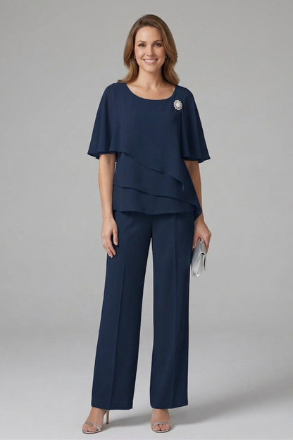 Pia | Women's Layered Top and Straight Leg Trouser Set