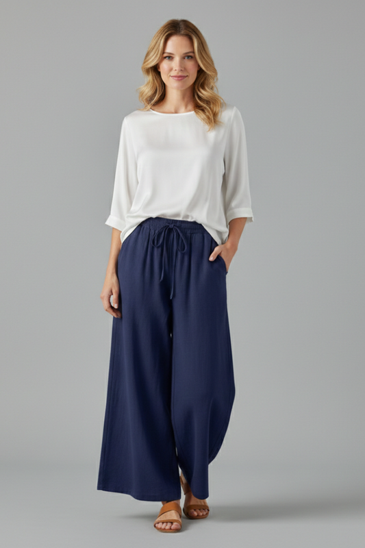 Maren | Women's Drawstring Waist Wide Leg Trousers