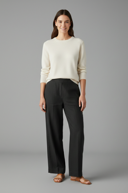 Aria | Women's Elastic Waist Straight Leg Trousers