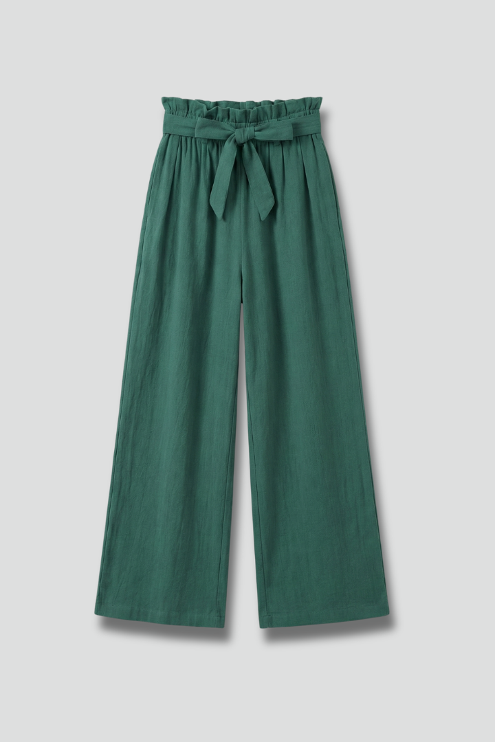 Eden | Women's Elastic Waist Tie Belt Wide Leg Trousers