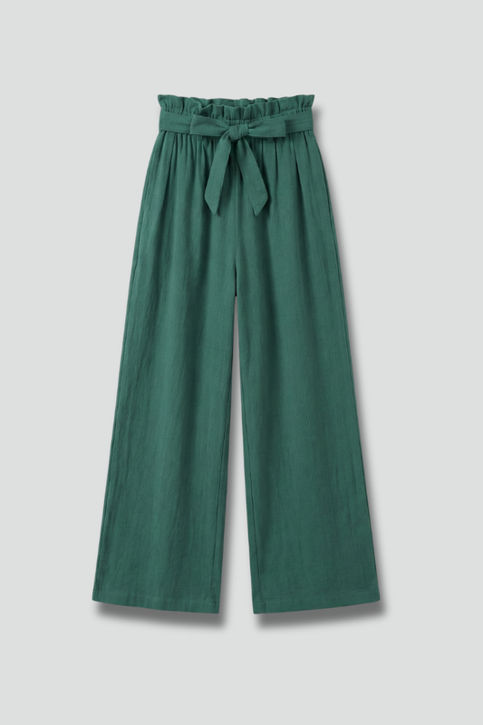 Eden | Women's Elastic Waist Tie Belt Wide Leg Trousers