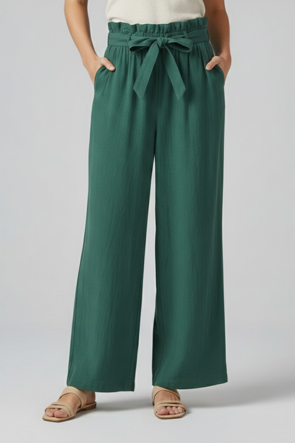 Eden | Women's Elastic Waist Tie Belt Wide Leg Trousers