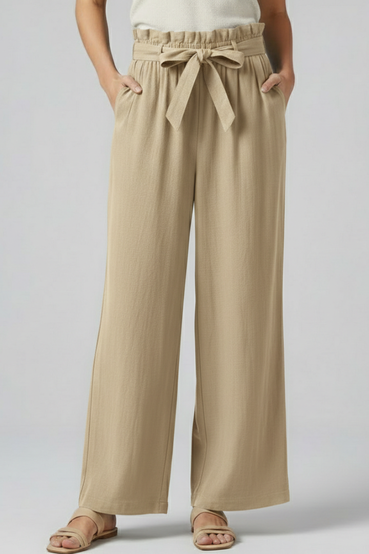 Eden | Women's Elastic Waist Tie Belt Wide Leg Trousers