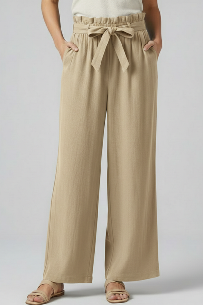 Eden | Women's Elastic Waist Tie Belt Wide Leg Trousers