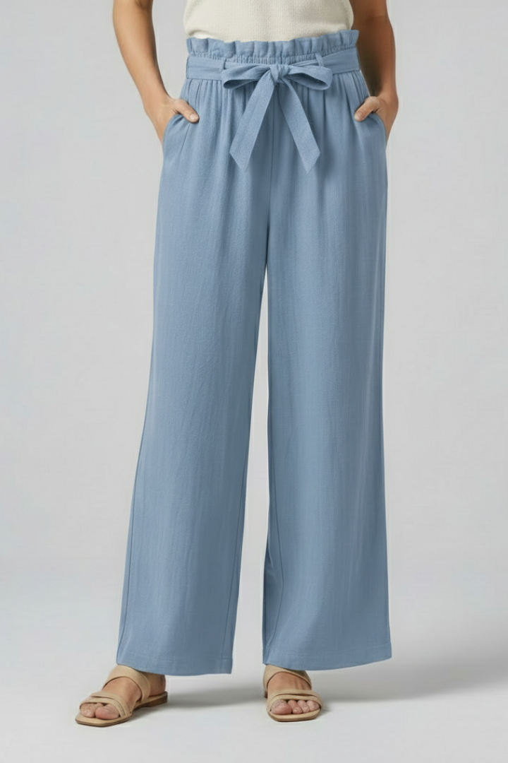 Eden | Women's Elastic Waist Tie Belt Wide Leg Trousers