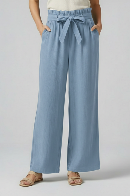 Eden | Women's Elastic Waist Tie Belt Wide Leg Trousers