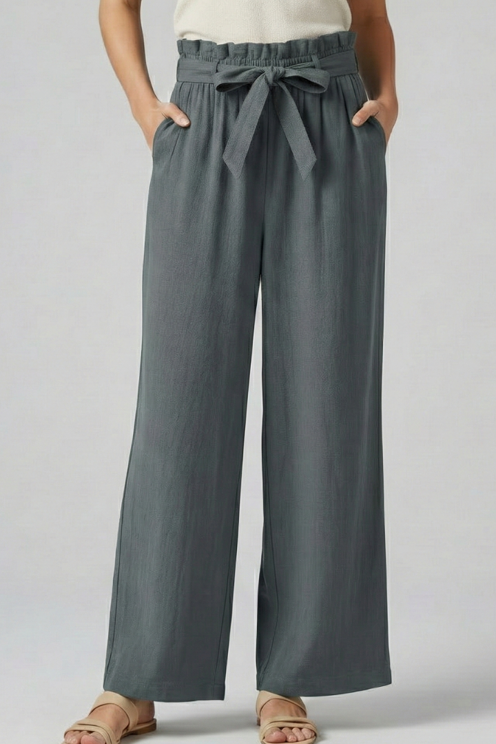 Eden | Women's Elastic Waist Tie Belt Wide Leg Trousers