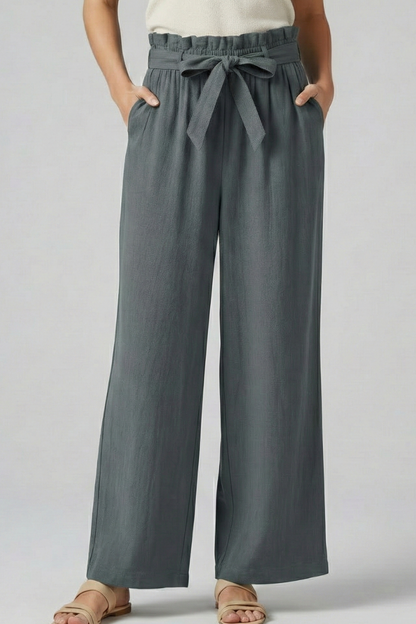 Eden | Women's Elastic Waist Tie Belt Wide Leg Trousers
