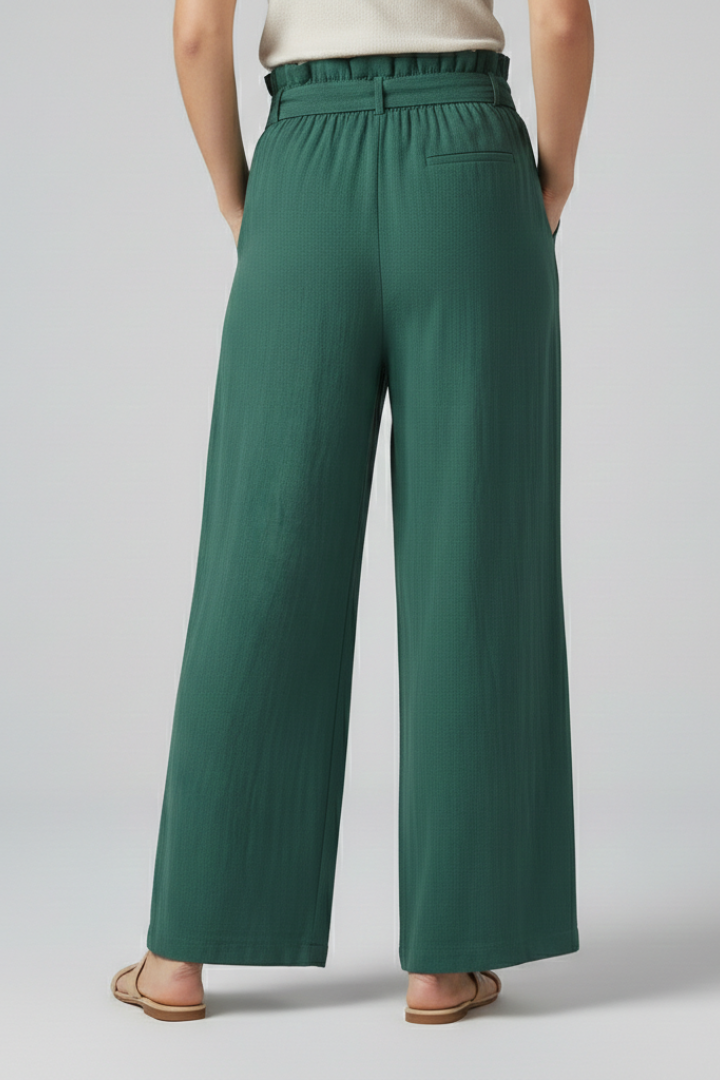 Eden | Women's Elastic Waist Tie Belt Wide Leg Trousers