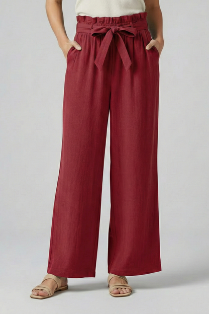 Eden | Women's Elastic Waist Tie Belt Wide Leg Trousers