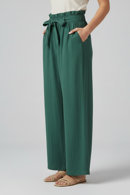 Eden | Women's Elastic Waist Tie Belt Wide Leg Trousers
