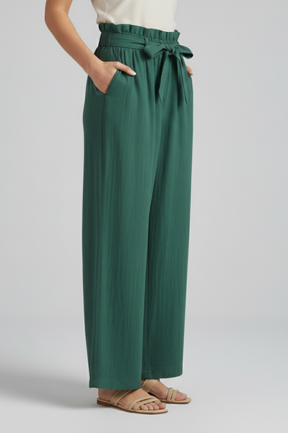 Eden | Women's Elastic Waist Tie Belt Wide Leg Trousers