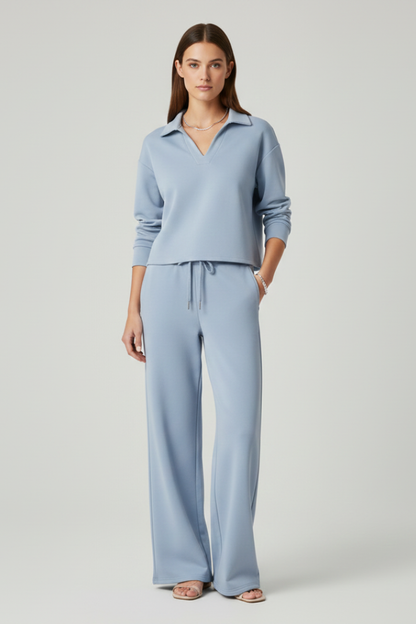 Jade | Women's V-Neck Top and Wide-Leg Pants Set