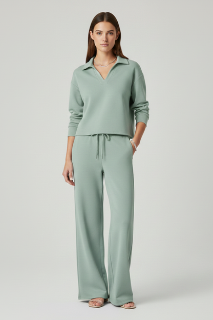 Jade | Women's V-Neck Top and Wide-Leg Pants Set