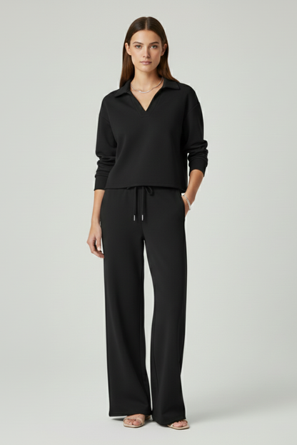 Jade | Women's V-Neck Top and Wide-Leg Pants Set