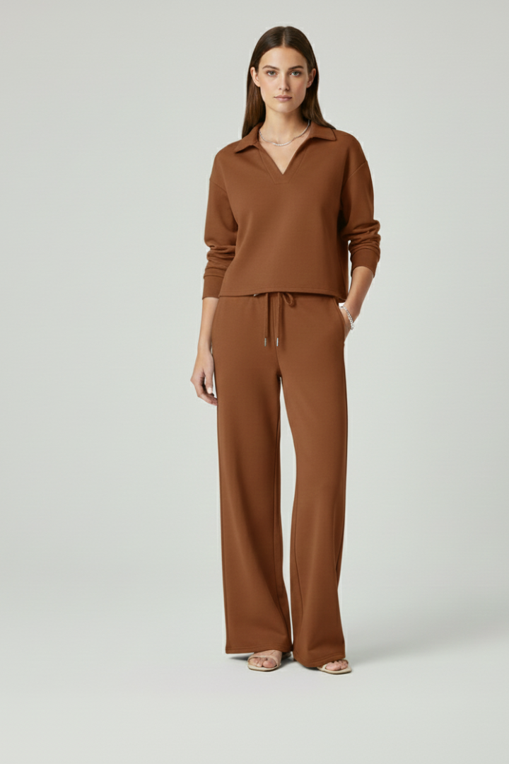 Jade | Women's V-Neck Top and Wide-Leg Pants Set