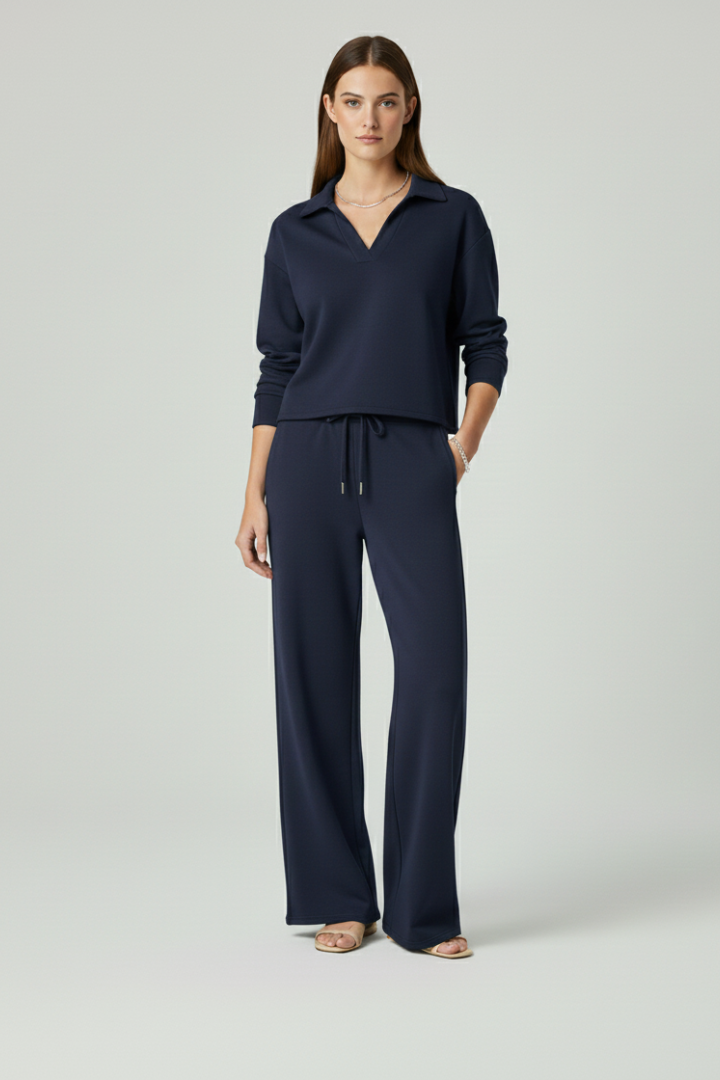Jade | Women's V-Neck Top and Wide-Leg Pants Set