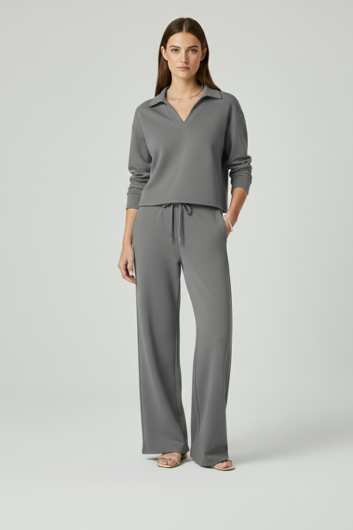 Jade | Women's V-Neck Top and Wide-Leg Pants Set