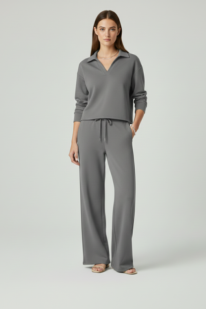Jade | Women's V-Neck Top and Wide-Leg Pants Set
