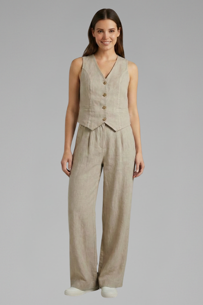 Sloane | Women's V-Neck Waistcoat and Wide Trouser Set