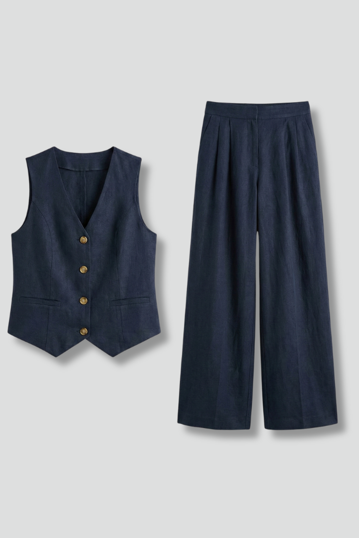 Sloane | Women's V-Neck Waistcoat and Wide Trouser Set