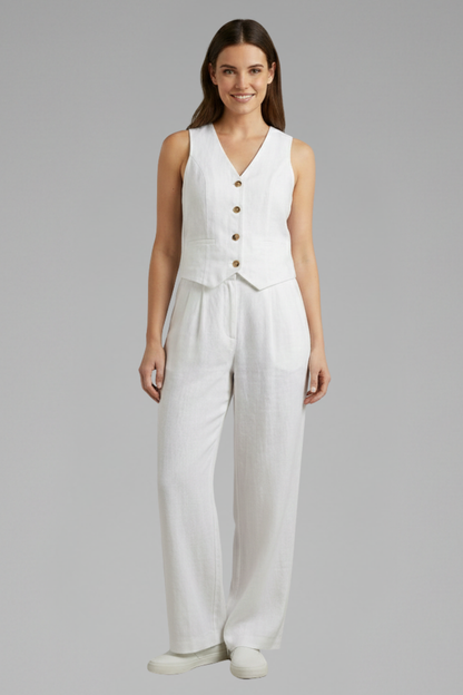 Sloane | Women's V-Neck Waistcoat and Wide Trouser Set