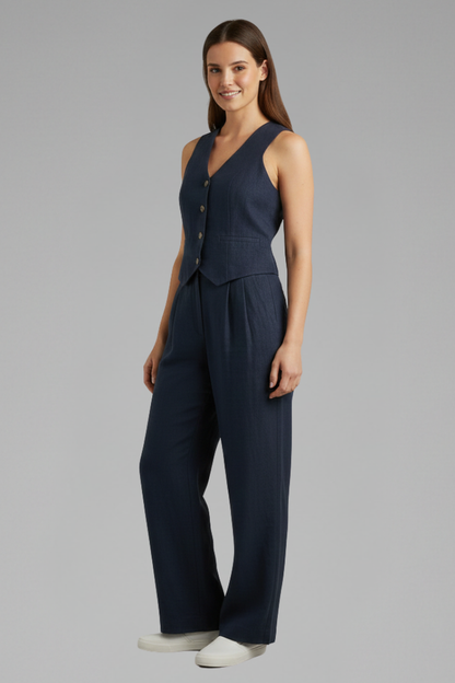 Sloane | Women's V-Neck Waistcoat and Wide Trouser Set