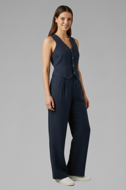 Sloane | Women's V-Neck Waistcoat and Wide Trouser Set