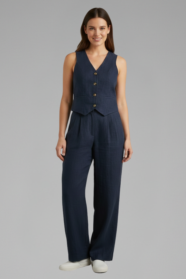Sloane | Women's V-Neck Waistcoat and Wide Trouser Set